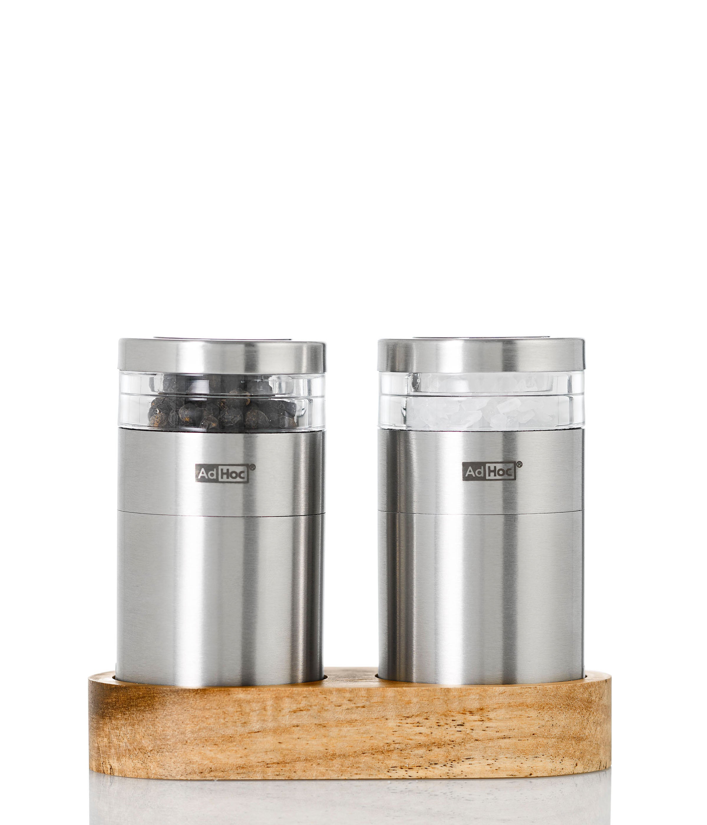 AdHoc David Acacia Wood & Stainless Steel Mini Salt & Pepper Mill Set